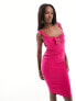 Vesper bow detail bodycon midi dress in pink