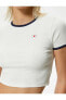 Crop Tişört Renk Kontrastlı Biyeli Ribanalı Pamuklu Slim Fit