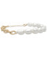 ფოტო #1 პროდუქტის Cultured Freshwater Pearl (7 x 8mm) & Oval Link Bracelet in 14k Gold-Plated Sterling Silver