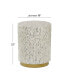 Mother of Pearl Drum Accent Table with Linear Mosaic Pattern and Gold Base