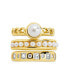 ფოტო #2 პროდუქტის Cubic Zirconia Genuine Shell Pearl Kimber Stacking 3 Piece Ring Set