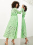 Фото #3 товара ASOS EDITION broderie drawstring long sleeve midi shirt dress in bright green