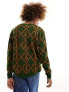 ASOS DESIGN relaxed knitted cardigan in green geometric design