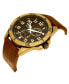 ფოტო #2 პროდუქტის Men's Watch, 48MM Antique Brass Plated Case, Compass Directions on Bezel, Black Dial, Antiqued Arabic Numerals, Multi Function Date and Second Hand Subdials, Brown Leather Strap