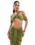 Murci plisse cut out halterneck top and ruched maxi skirt set in green