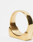 Фото #3 товара ASOS DESIGN waterproof stainless steel rectangular signet ring with embossed design in gold tone