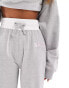 Фото #3 товара Kaiia contrast waistband drawstring wide leg joggers co-ord in light grey