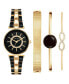 ფოტო #1 პროდუქტის Women's Gold-Tone Alloy Bracelet with Black Enamel and Crystal Accents Fashion Watch 34mm Set 4 Pieces