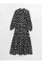 Fırfırlı Dik Yaka Çiçekli Uzun Kollu Kadın Elbise