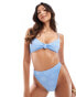 South Beach jacquard crinkle high leg bikini bottom in cornflower blue