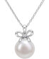 Фото #1 товара Macy's cultured Freshwater Pearl (12mm) & Lab-Created White Sapphire Accent Bow 18" Pendant Necklace in Sterling Silver