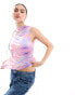 Фото #1 товара Pieces high neck ruched mesh cami top in pink multi ombre