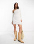 Фото #2 товара Miss Selfridge asym long sleeve rib dress in ivory