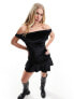 COLLUSION velvet off the shoulder mini dress in black