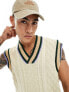 ASOS DESIGN oversized cable knit cricket tank in oatmeal with contrast tipping