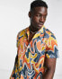 Фото #1 товара Topman airtex swirl print shirt in orange and blue