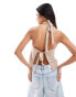 Фото #3 товара ASOS DESIGN halter open tie back linen look waistcoat in stone