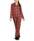 ფოტო #1 პროდუქტის Women's Plaid Notch Collar Cotton Blend Pajama Set