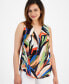 Petite Printed Zip Front V-Neck Sleeveless Top Anne Black/Coral Black Multi, P/XXS - фото #1