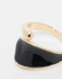 ASOS DESIGN ring with wraparound black enamel design in gold tone