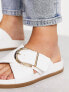 ASOS DESIGN Wide Fit Flash buckle cross vamp flat sandals in white