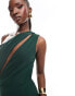 Vesper exclusive one shoulder cut out detail front spilt maxi dress in forest green