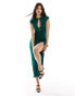 ASOS DESIGN slinky keyhole midi dress with tie detail in bottle green