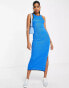 ASOS DESIGN knitted midi in space dye dress with contrast trim in blue