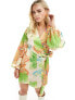 Never Fully Dressed Petite wrap mini dress in green abstract print