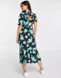 New Look floral wrap front open back midi dress in blue