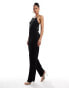 JDY Tall open back plisse jumpsuit in black