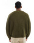 Фото #2 товара ASOS DESIGN oversized knitted wool mix crew neck cardigan in khaki