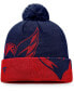 Фото #3 товара Men's Navy, Red Washington Capitals Block Party Cuffed Knit Hat with Pom