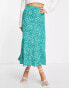 Whistles bias cut midi skirt in green peony print