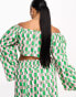 Native Youth Plus cotton geo print bell sleeve bralet top co-ord in green