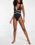 River Island high apex triangle swimsuit in black with gold trim Черный, 32 - фото #4