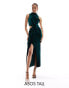 Фото #2 товара ASOS DESIGN Tall velvet high neck drape minimal cut out midi dress in bottle green