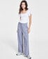 ფოტო #5 პროდუქტის Juniors' High-Rise Linen Wide-Leg Pleat-Front Trouser Pants