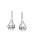 Simple Plain Puffed Teardrop Pear Shaped Rain Drop Earrings For Women Fishhook Threader Polish Sterling Silver 1.4 Inch