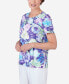 ფოტო #2 პროდუქტის Women's Pleated Neck Floral Short Sleeve Tee