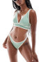 ASOS DESIGN contrast binding high apex triangle bikini top with ruche detail in sage green