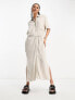 Weekday Corin linen mix midi shirt dress in off white