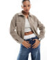 New Look cropped knitted shacket in mink