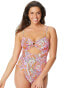 Фото #1 товара Jessica Simpson Women's Straight Neck One Piece Swimsuit, Mandarin Multi, L