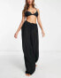 ASOS DESIGN drawstring palazzo beach trouser in black Черный, 32 - фото #1