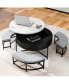 Modern Round Lift-Top Coffee Table With Storage & 3 Ottoman