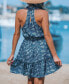Фото #3 товара Women's Blue Ditsy Halterneck Waist Tie Mini Beach Dress