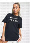 Фото #1 товара Air Boyfriend T-Shirt in Black Kadın Pamuklu Oversize Tişört
