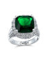 ფოტო #4 პროდუქტის Large Fashion Solitaire AAA Cubic Zirconia Pave CZ Cushion Cut Simulated Emerald Green 7CTW Cocktail Statement Ring For Women