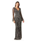 Women's Long Bell Sleeve V-Neck Beaded Gown